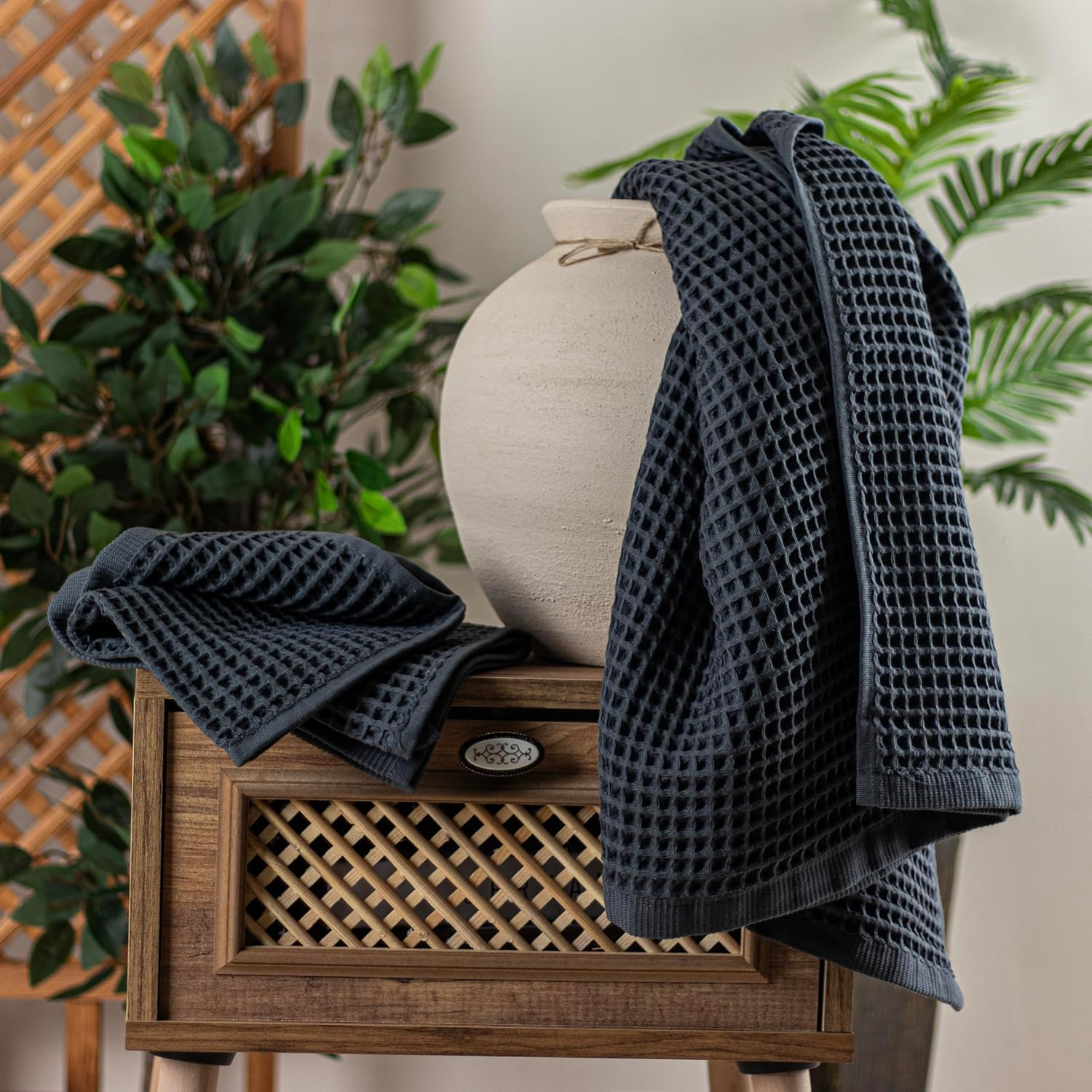 Waffle Bath Towels for Bathroom - Premium, Ultra Soft, Turkish Cotton Waffle Bath Towel Set of 2-1 Waffle Hand, 1 Waffle Bath Towels - Absorbent, Lightweight Travel Towels Sets (White)