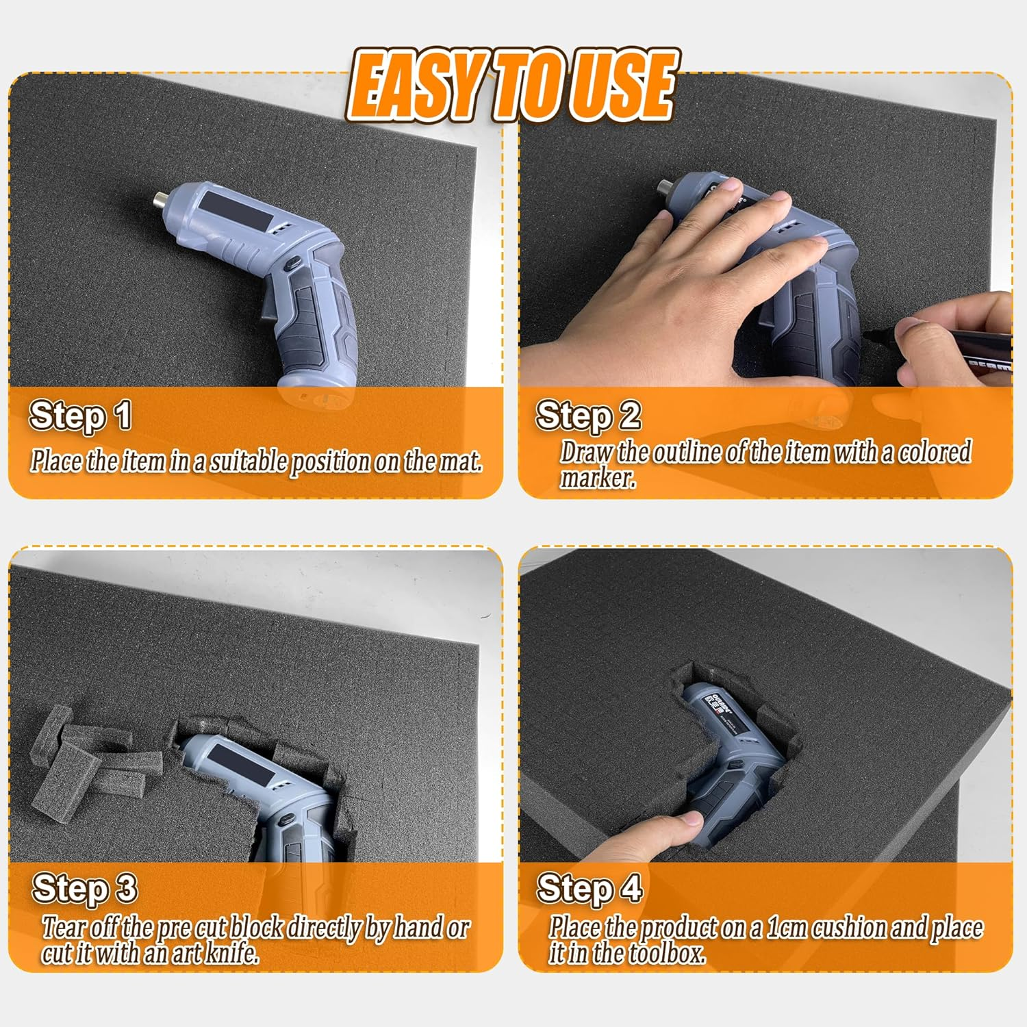 Pick Apart Foam Insert - 3 PCS and Pads - 3 PCS Pluck Pre Cubed Insert Pre Separated Cube Sheet with Bottom for Interlocking Cases Tool Box Board Storage Drawer Pad - 12In*12In image number 4