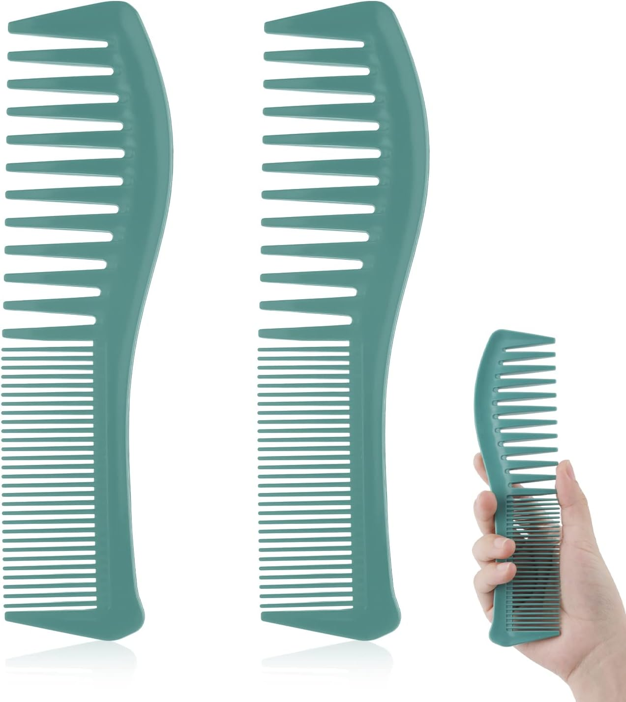 2PCS Hair Comb Set - Wide Tooth and Fine Tooth Plastic Hairstyle Combs for Men and Women - Large Barber Comb for Combing, Hairstyling, Trimming, Cutting (Green) image number 2