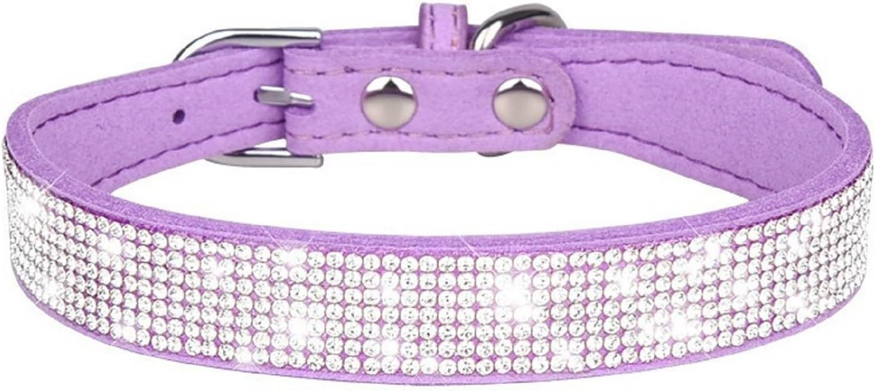 Shining Rhinestones Dog Collar Leash Set Cute Bone Tag Dog Cat Collar Leash Set - Adjustable for Girl or Female Dogs Cats (Purple, M)