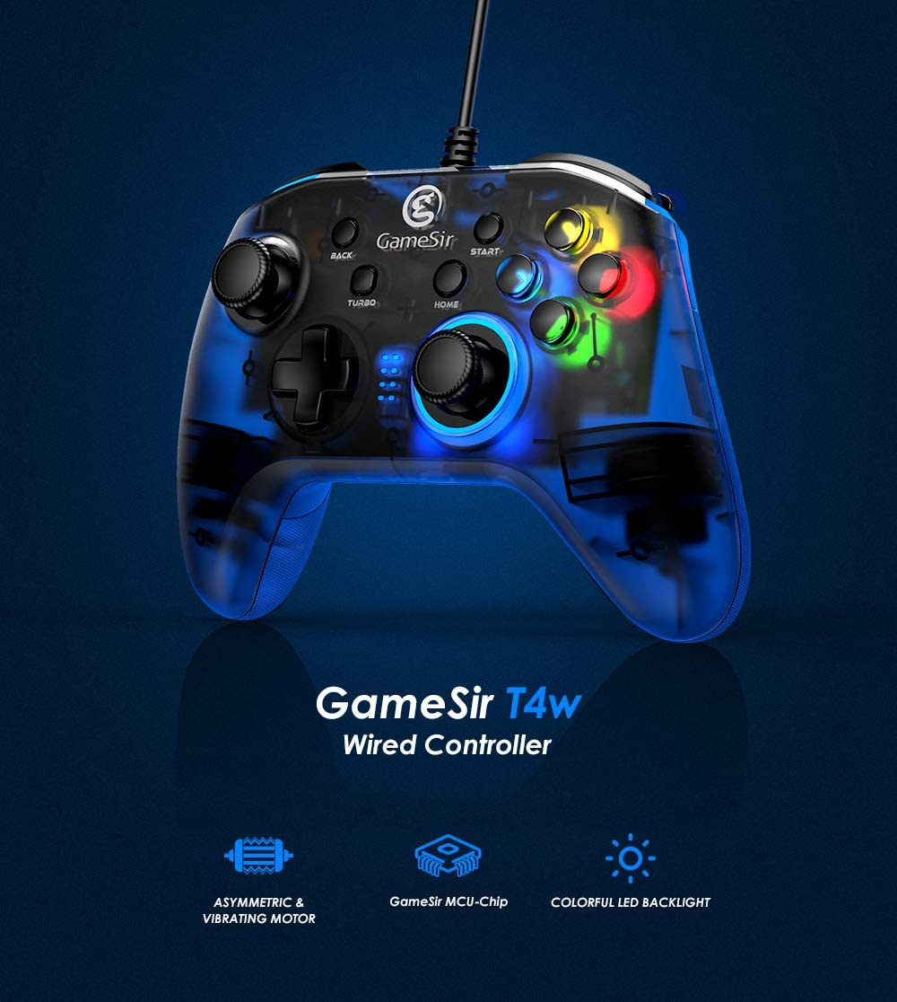 Gamesir T4W PC Controller Wired Game Controller for Windows 10/8.1/8/7 Dual Shock Game Gamepad, USB Gamepad with LED Backlight Joystick Vibration Feedback, Semi-Transparent Design image number 2