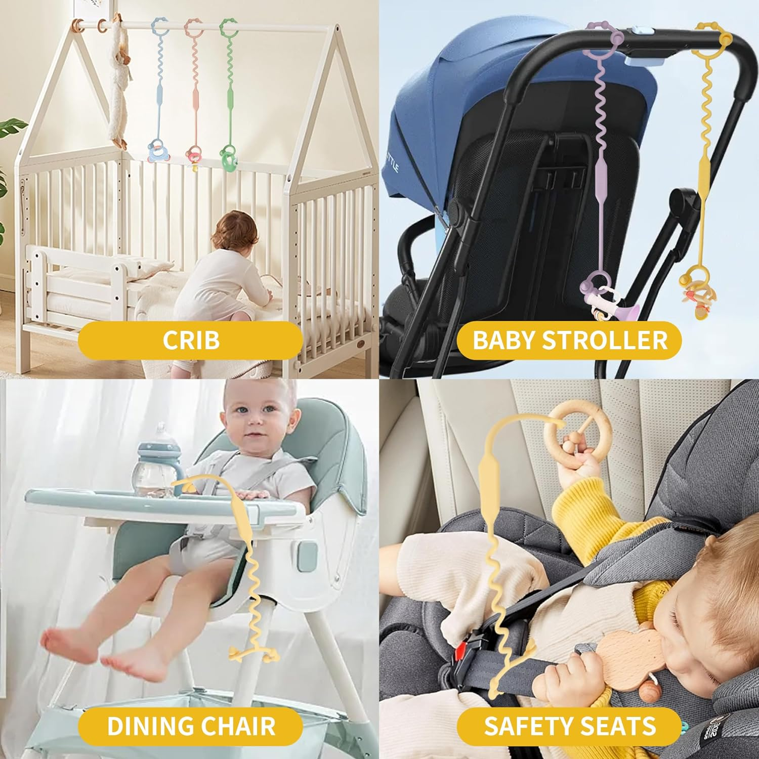 5 Pack Toy Safety Straps - Silicone Adjustable Toy Saver Straps for Pram, Stroller, High Chair, Crib, Car Seat - BPA Free (Multicolor)