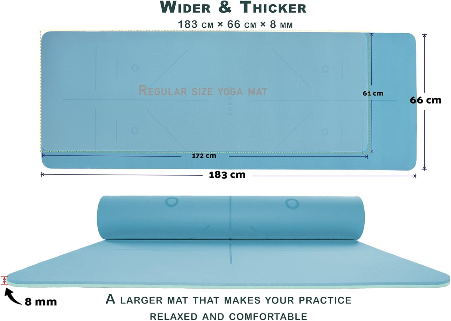 Eco Friendly TPE Yoga Mat with Strap - 1830 X 660Mm Large & Wide, 8Mm Extra Thick, Premium High Density Non Slip Double Layer Mat with Alignment Lines for Women & Men, Yoga, Pilates, Fitness - Peach Nectar image number 3