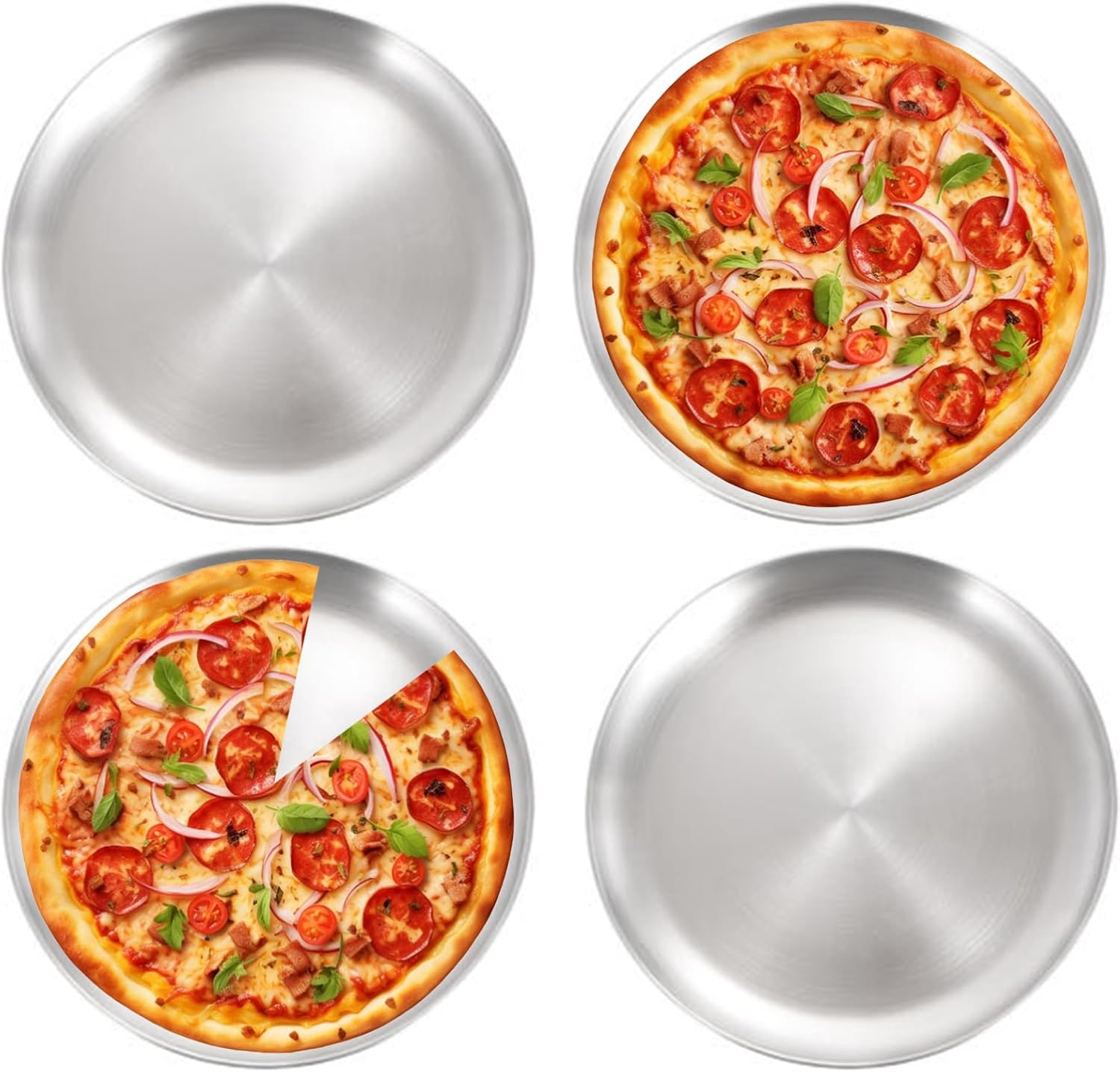 4 Pcs Pizza Tray, 12 Inch Pizza Baking Pan,Stainless Steel Korean BBQ Plate, Grill round Plate, Single-Layer Thickened Brushed Flat Bottom Plate for Fruits, Multi-Functional and Easy to Clean image number 5