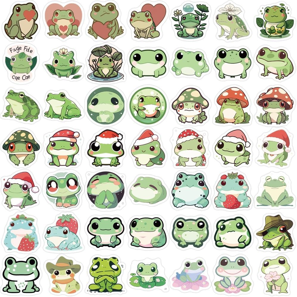 100 Pieces Cute Frog Stickers Waterproof Vinyl Stickers - Cartoon Frog Accessories for Laptop, Hydro Flask, Kids Teens Birthday Party Decor (Frog Stickers) image number 1