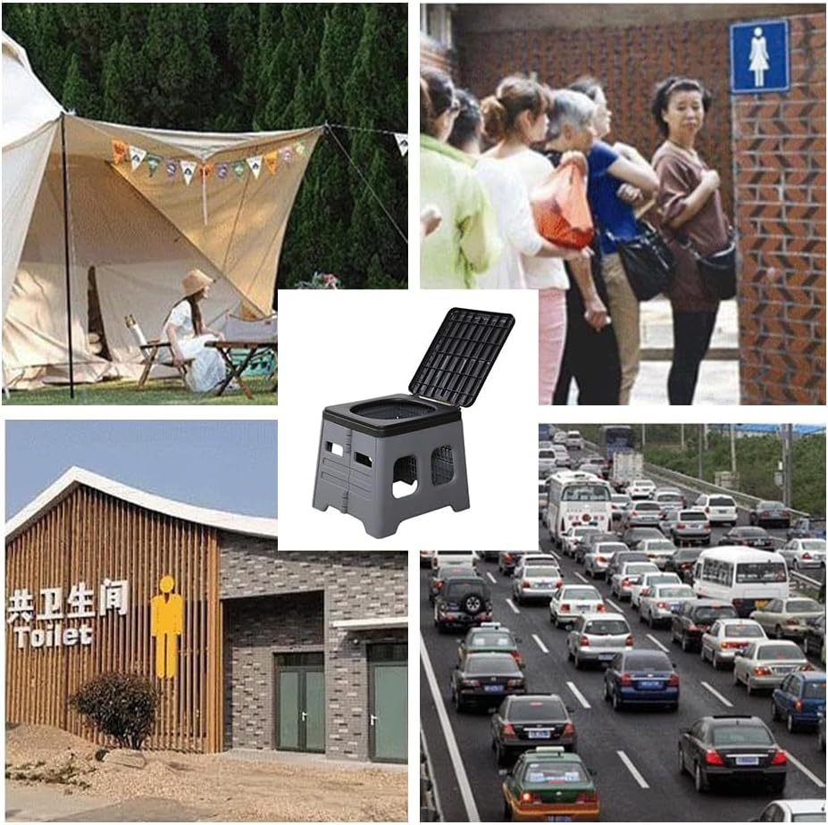 Folding Toilet, Folding Trash Can, Portable Folding Toilet Reusable, Outdoor Travel Car Portable Toilet with Garbage Bag, Storage Bag, Hardener, for Home, Camping, Long Trips, Beach Us image number 5
