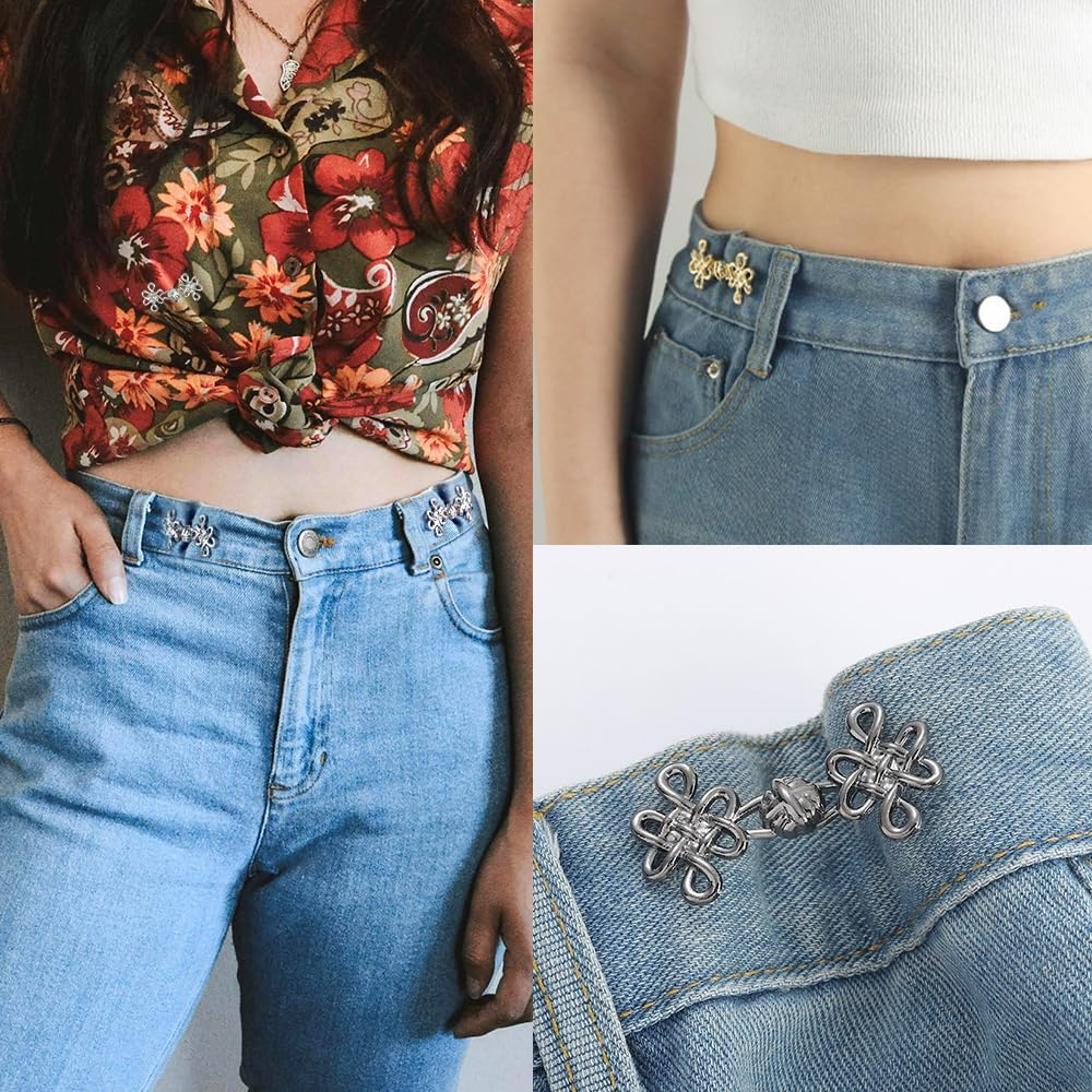 6Sets Chinese Knot Pant Waist Tightener Adjuster Jean Buttons for Loose Jeans Waistband Tightener No Sew Buttons Pants Button Tightener Jean Button Pins Adjustable Waist Buckle Pants Clips for Waist image number 5