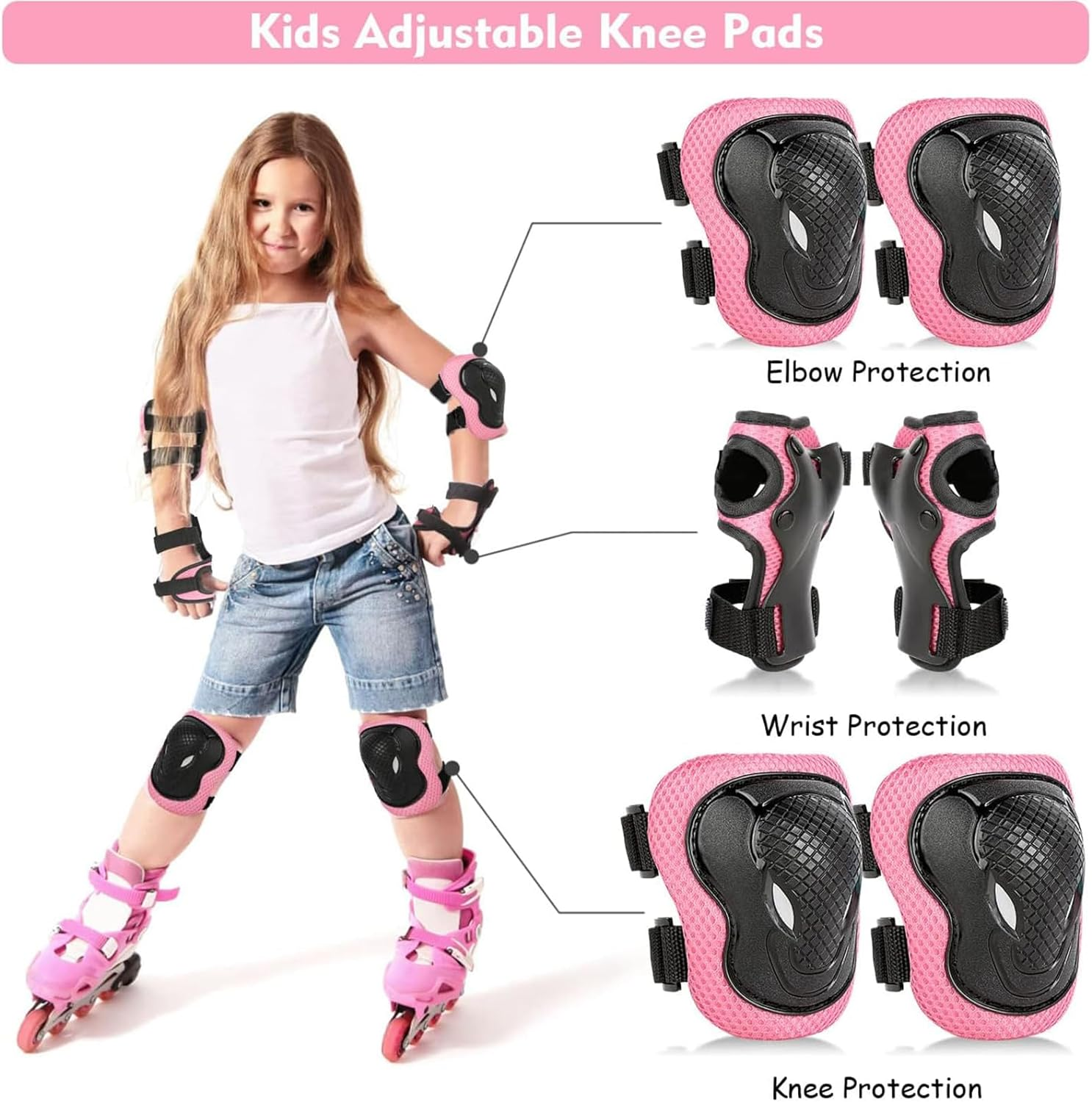 Knee Pads for Kids,Knee Pads for Kids Adjustable Protective Gear Set,Skating Protection Equipment Set for Skateboarding Skates,Suitable for Skateboards, Bicycles, and Rollers image number 6