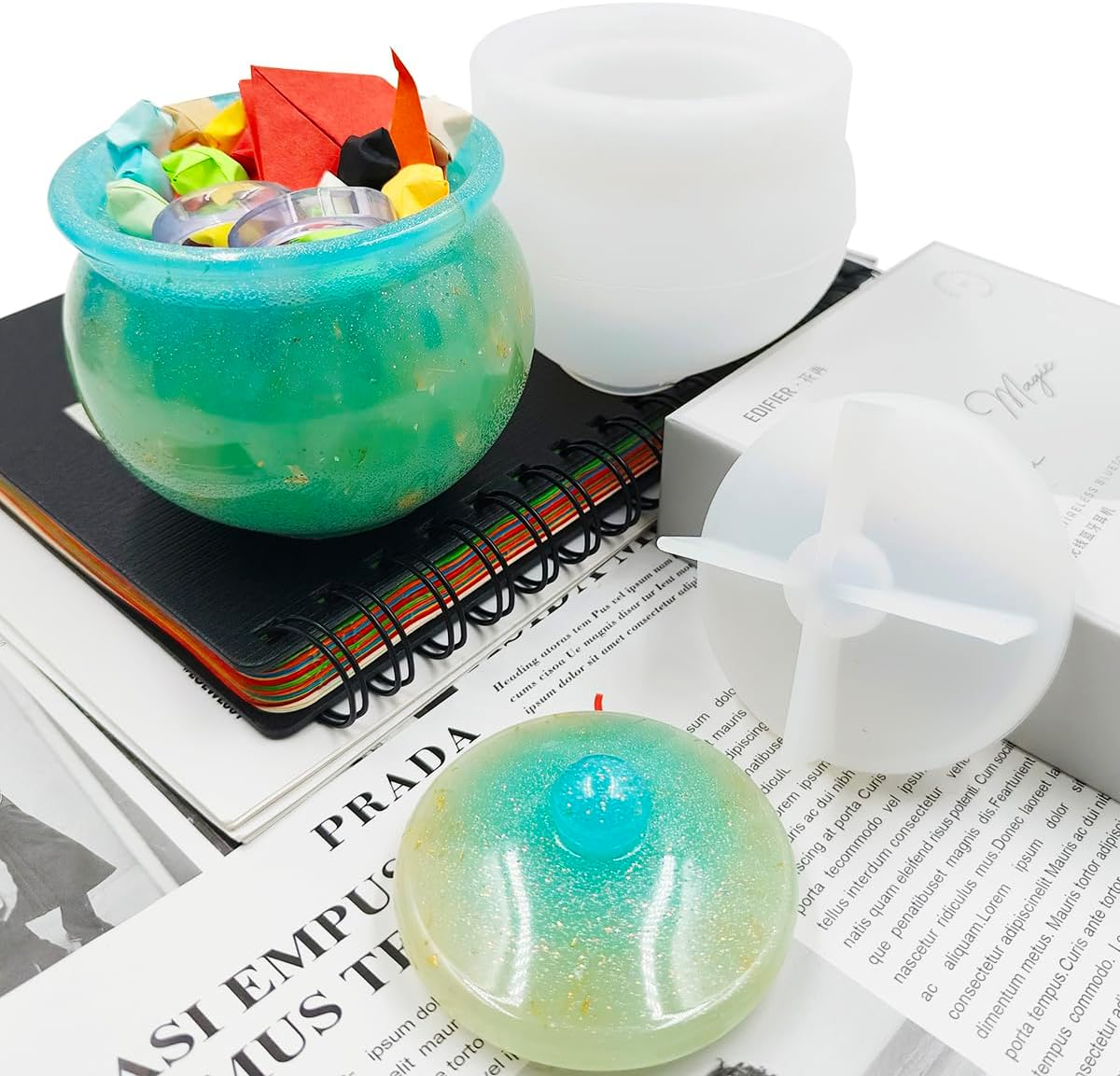 3 Set Jar Resin Molds, Finegood Silicone Jar Molds Mushroom Strawberry Epoxy Resin Molds with Lids for DIY Storage Box, Candy Jewelry Container Home Decoration Crafts