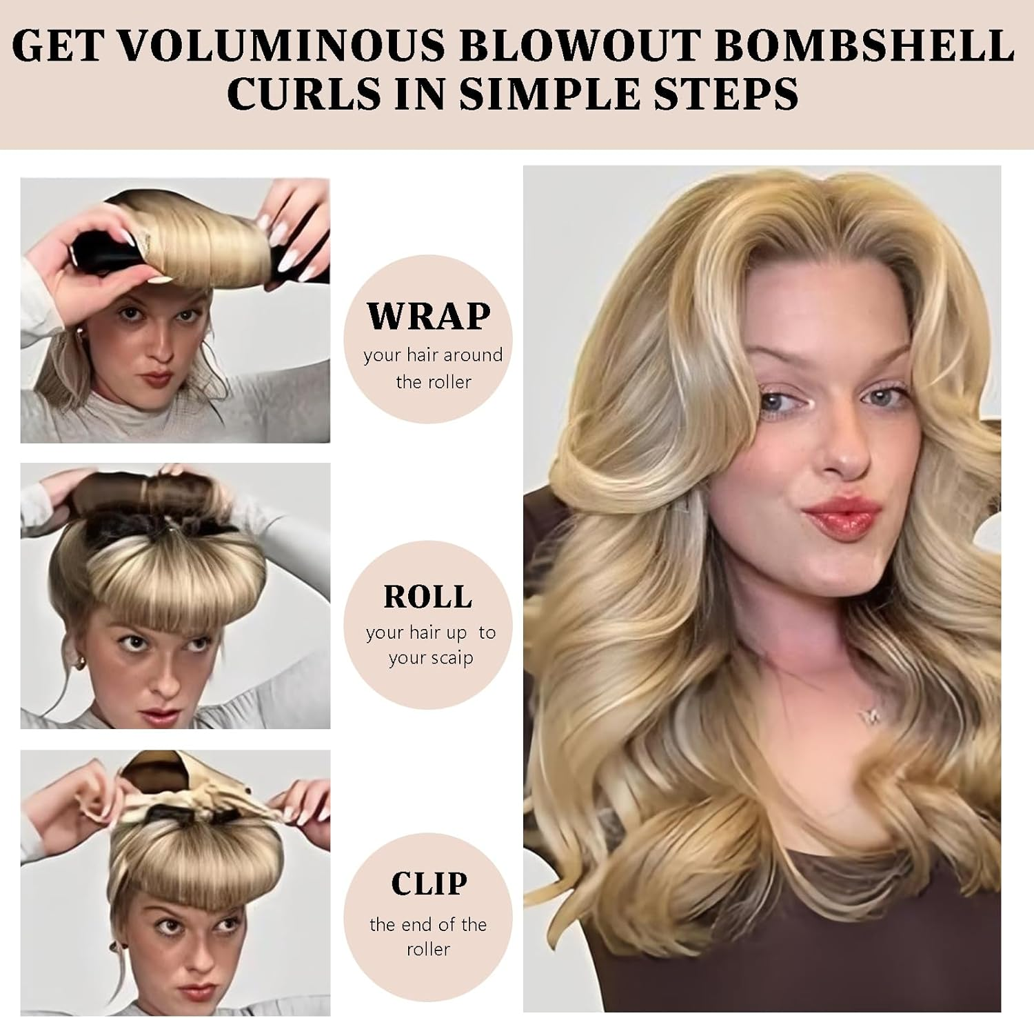 Heatless Hair Curler Curling Rod Headband, Sleep Overnight Heatless Curling Rollers Set Styling Tools for Women Girls, 4 Pack Beige Curling Rods with One Silk Head Scarf - Khaki Color image number 4