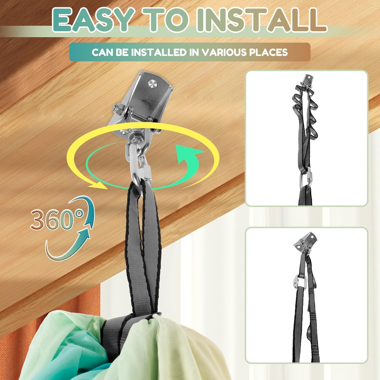 Kids Therapy Swing Hammock, Sensory Swing Indoor Outdoor Relaxing Firm Double Layer Therapy Cuddle Swings Stable Easy to Install Sensory Bundle for ADHD Asperger'S Integration Autism Therapy (Style B) - Orange + Green image number 4