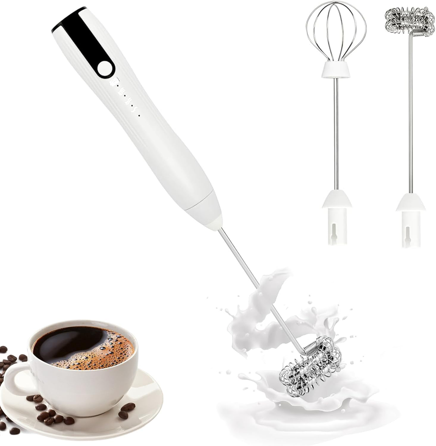 Powerful Handheld Milk Frother, Rechargeable Milk Frother Handheld Foam Maker with Stainless Whisk for Cappuccino, Latte, Bulletproof Coffee, Keto Diet, Protein Powder, Matcha image number 2