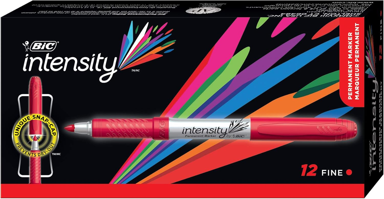 BIC Mark-It Permanent Marker, Fine Point, Red, 12 Markers, GPM11-RED image number 6
