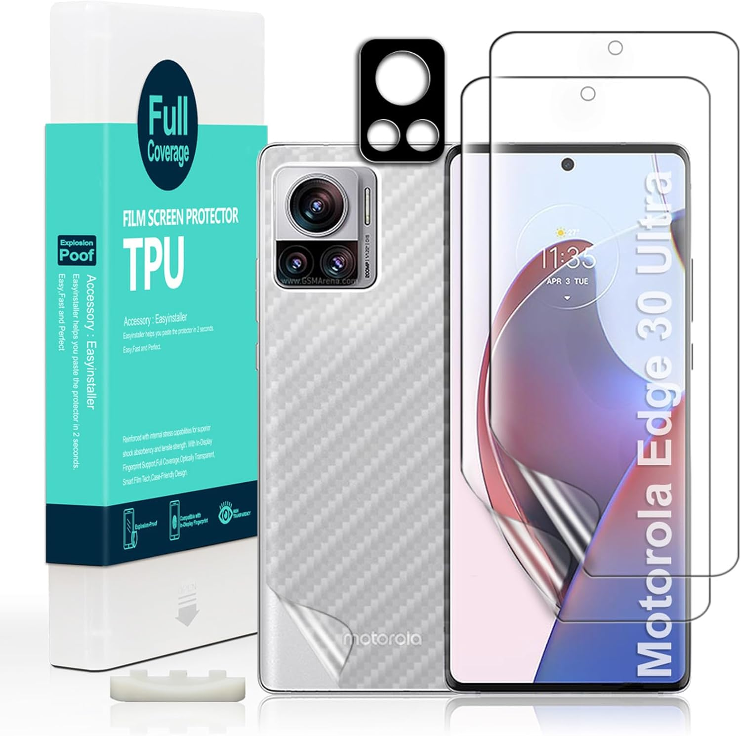 IBYWIND Screen Protector for Motorola Edge 30 Ultra 5G(6.67 Inches),With 2Pcs Flexible TPU Film,1Pc Camera Lens Protector,1Pc Backing Carbon Fiber Film [Fingerprint Reader,Easy to Install] image number 2