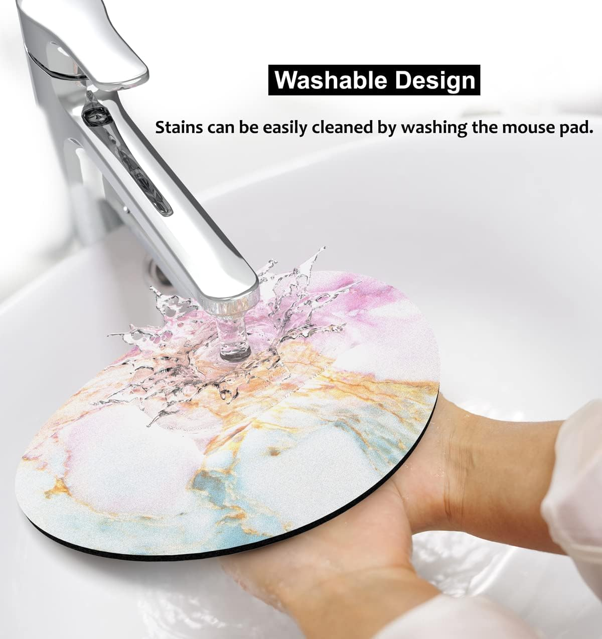 Small Mouse Pad 7.9 X 7.9 Inch, Audimi round Mouse Pad for Laptop Wireless Mouse Home Office Travel, Portable & Washable Cute Marble image number 3