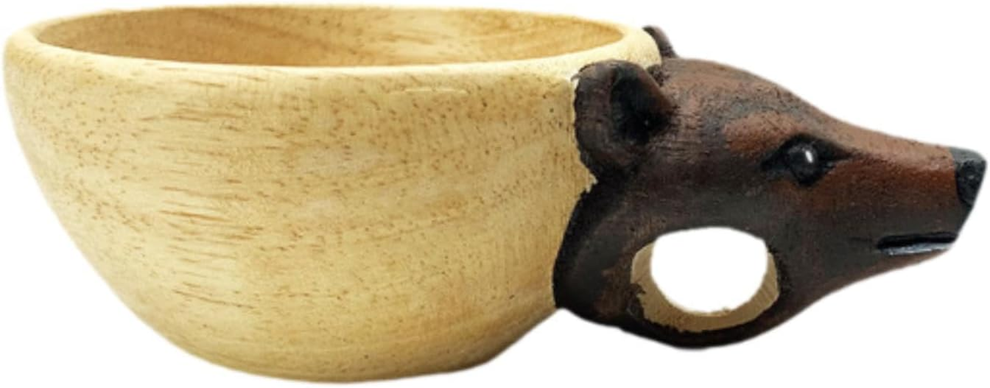 Wooden Cup Animal Water Cup Tea Cup Camping Mug Animal Shaped Hand Carved Cup Wooden Mug for Hiking Indoor Outdoor Travelers, Bear image number 1
