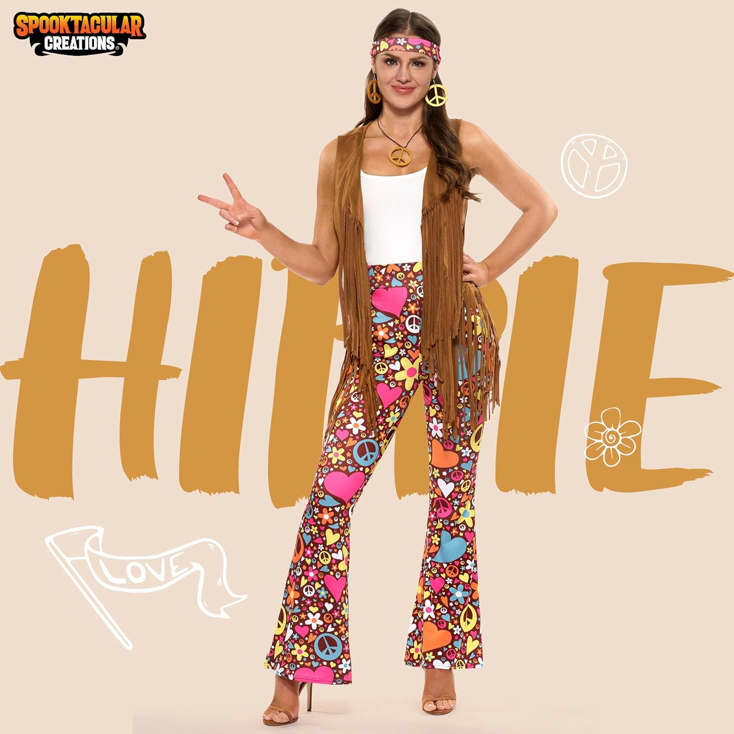 Spooktacular Creations Hippie Costume Women, Halloween 70S Outfits for Women, Adult Hippie Accessories for 70S Costumes image number 1
