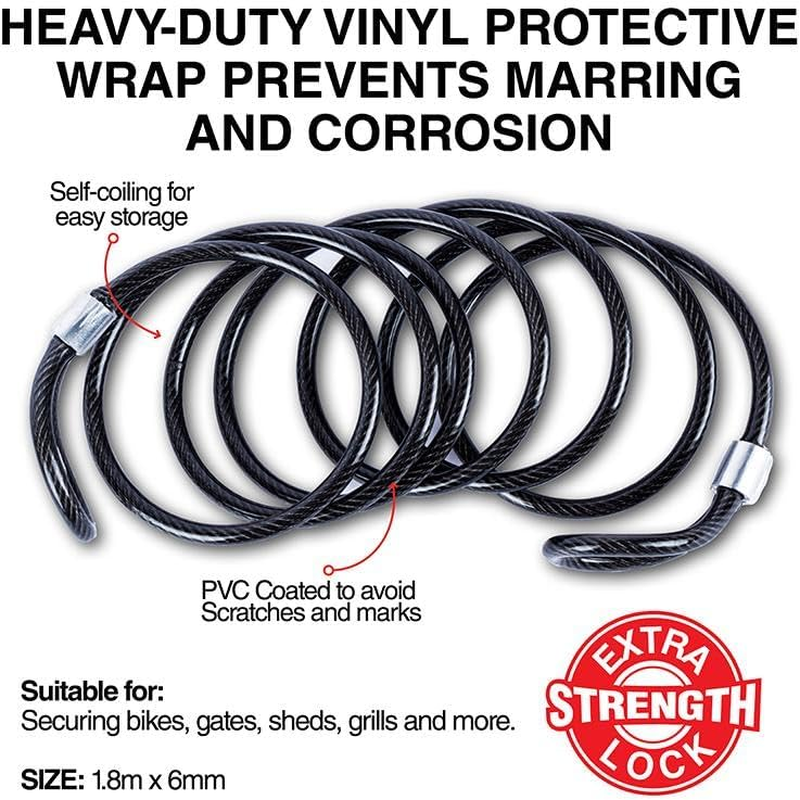 1 PK Security Cable Steel PVC Coated Heavy Duty Secure 1.8M X 6Mm image number 3