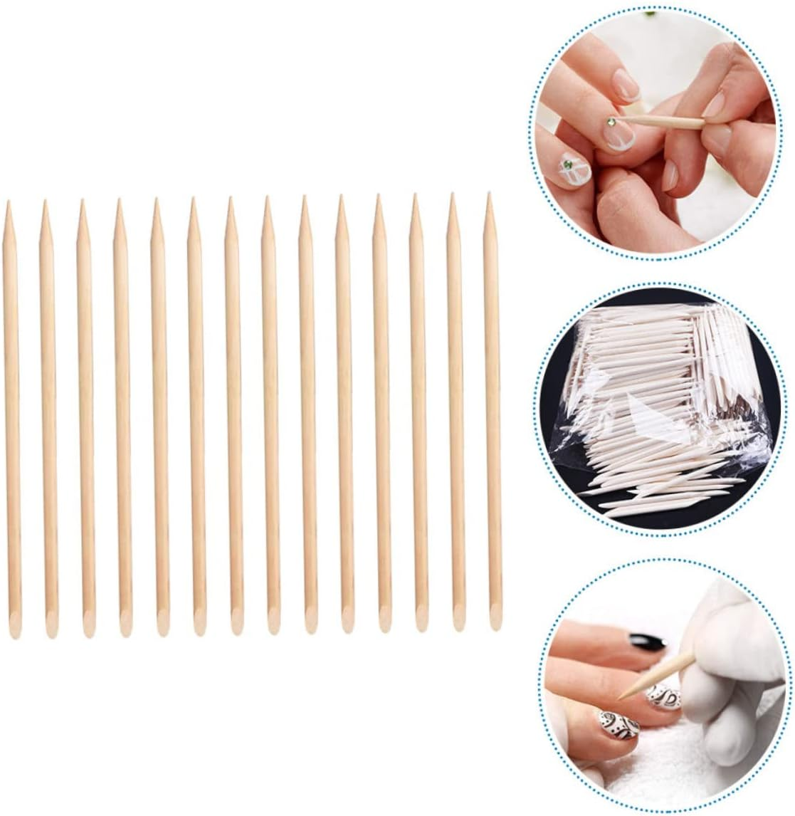 Healeved 100Pcs Wood Nail Sticks Cuticle Pusher Remover Double-Ended Pedicure Tools for Professional Nail Art and Manicure Use image number 6