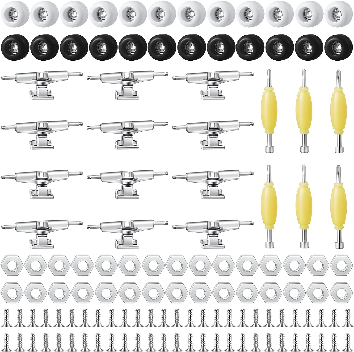 Jexine 6 Sets DIY Fingerboard Kit Fingerboard Accessories Mini Finger Skateboard Parts Include 12 Brackets 54 Screws 30 Nuts 6 Screwdriver 24 Board Wheels Tool for 96Mm(Red)