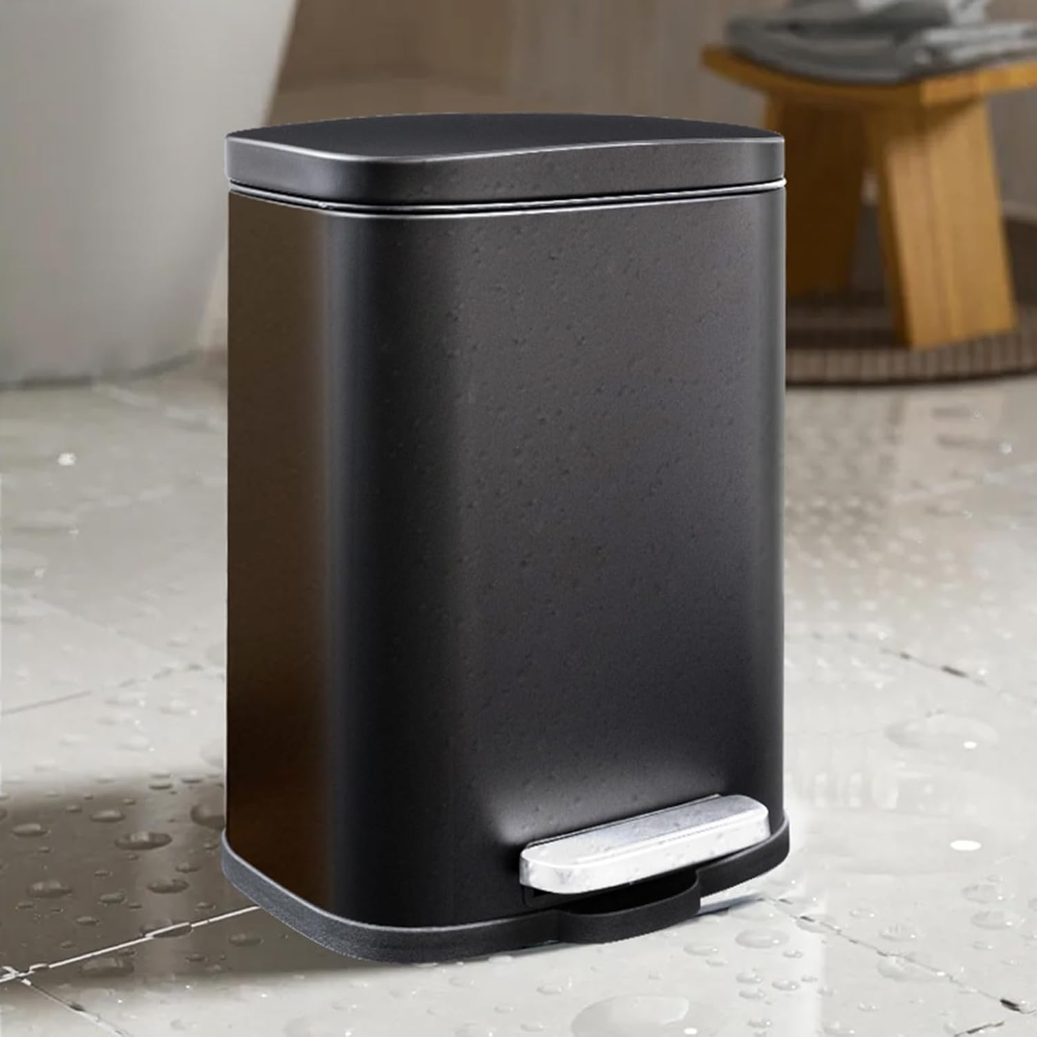 DJLEE 5 Liters 5L Small Trash Can Trash Bin Kitchen Waste Box Bathroom Bins with Lid Small Dust Bin Pedal Garbage Can Kitchen Bin Toilet Office Bedroom Trash Can Metal Black image number 4