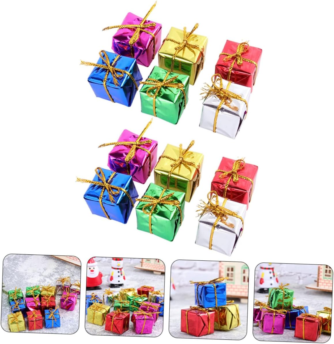 120Pcs Mini Christmas Box Hanging Decorations Holographic Foil Wrapped Ornaments Multicolour Xmas Tree Pendants Small Foam Boxes for Wall and Table Decor Color image number 5