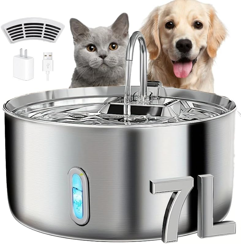 Dog Cat Water Fountain for Dogs and Cats 7L/236Oz Stainless Steel Dog Bowl Dispenser Automatic Pet Water Fountain with Deeper Drinking Area, Multi-Filtration Pet Fountain with 1 Filter image number 5