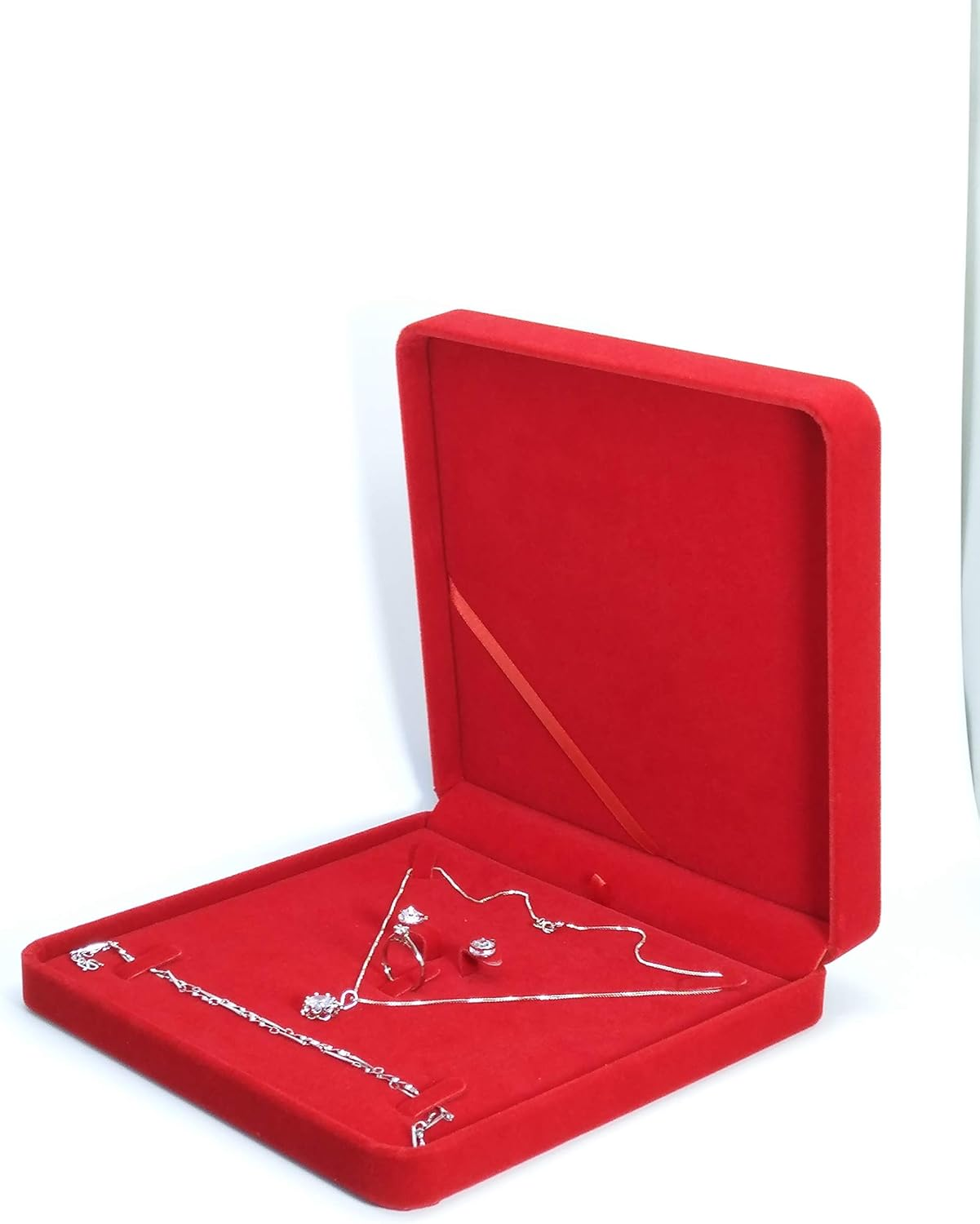 TIKIYOGI Jewelry Set Velvet Box Necklace Earring Ring Necklace Bracelet Gift Display Case Wedding Jewelry Storage Holder (Red) image number 3