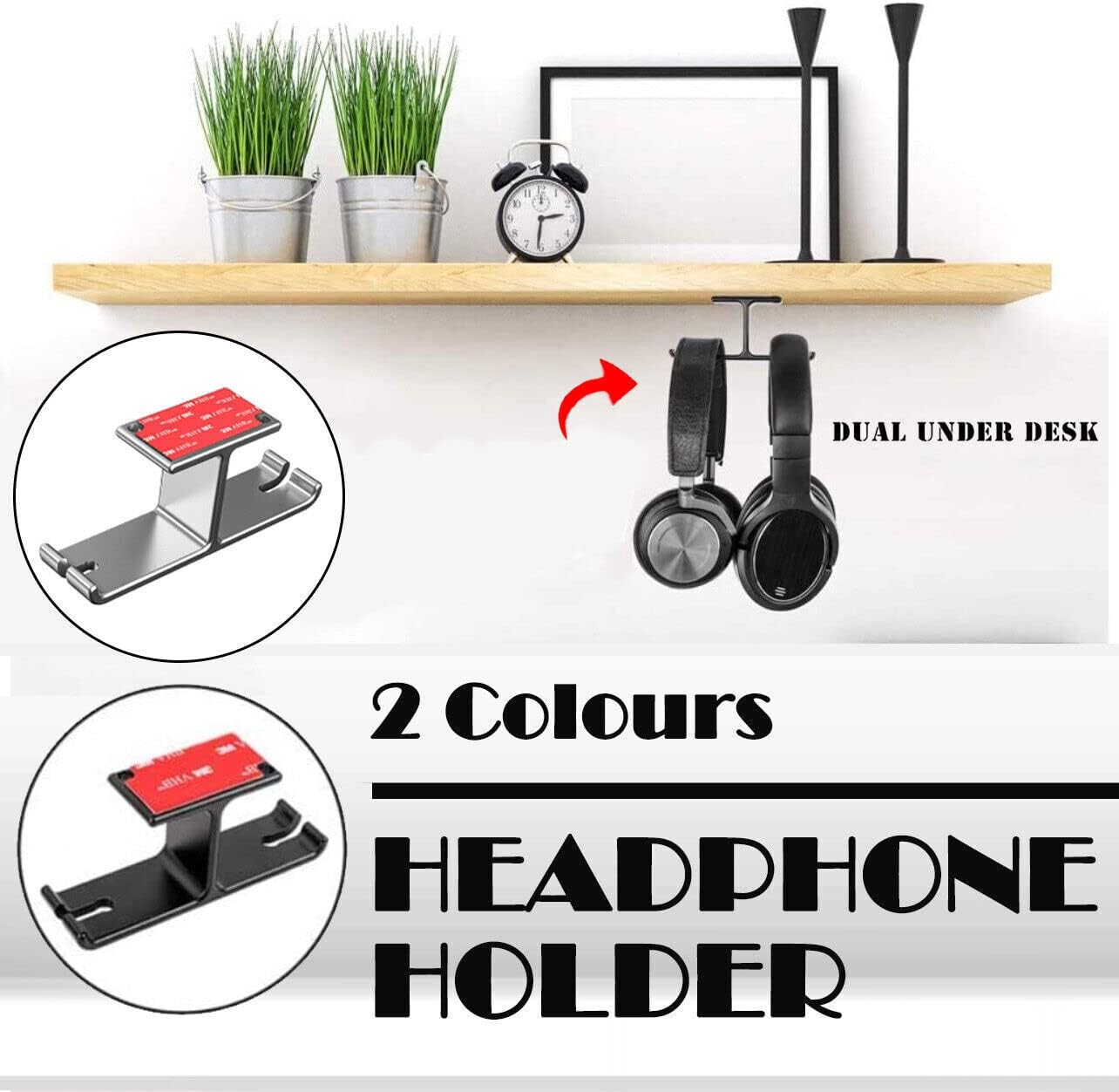 AIMALL Universal DJ Headphone Hanger Hook - Dual Headset Mount Holder under Desk with Cable Organizer, Sturdy Aluminum Alloy, Easy Installation - Silver image number 4