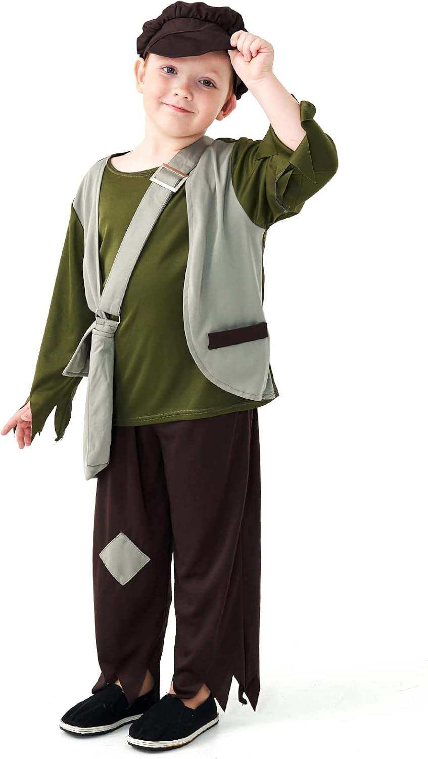 Kids Victorian Poor Boy Costume Boys Colonial Pioneer Costume Villager Boys Cosplay Costume Halloween Funny Dress Up image number 3