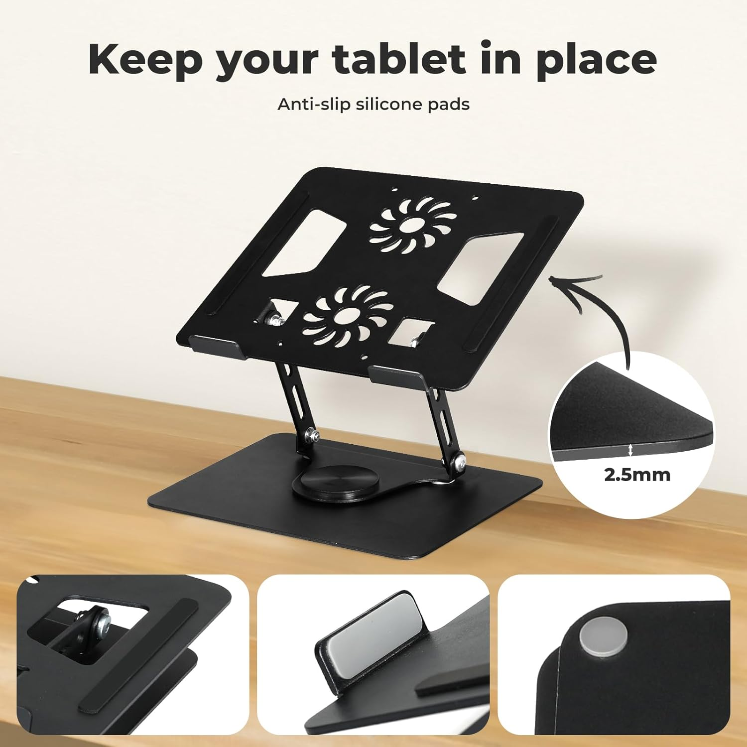 Traderight Aluminum Laptop Stand, Fits All 7-17", 23Cmx21Cmx26Cm,Computer Stand Laptop Holder Compatible with Air, Pro, Dell, HP, Laptops Adjustable 360&deg; Rotating Base, Ergonomic Notebook Riser Work image number 2