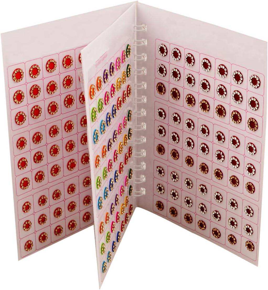 VAMA Girl'S Multicolour Rhinestone Bindi Kumkum Forehead Sticker Bindiya Indian Bindi Booklet (Medium Size 252 Stone Bindis Book) image number 1