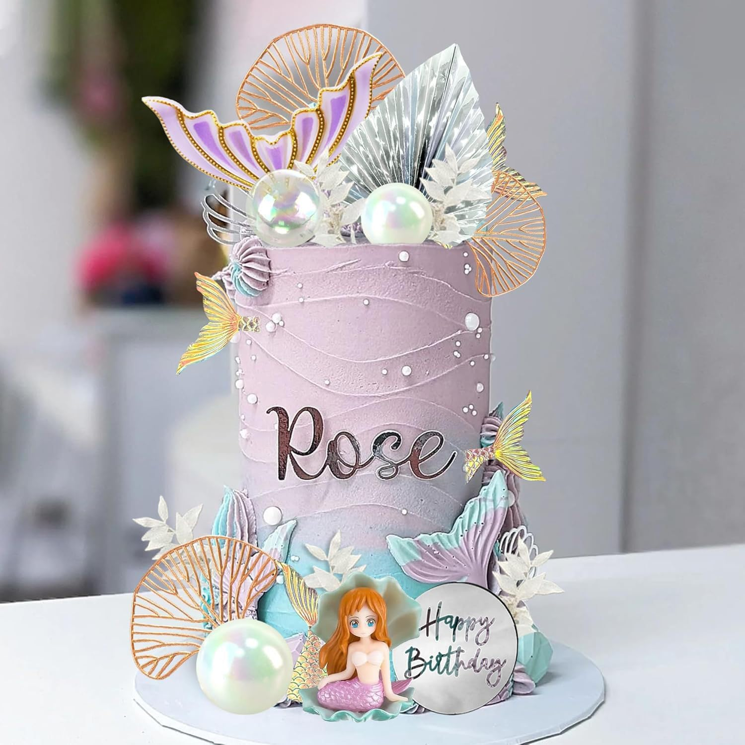 26 Pcs Mermaid Cake Decorations,Mermaid Tail Cake Decorations for Birthday Party Supplies image number 5