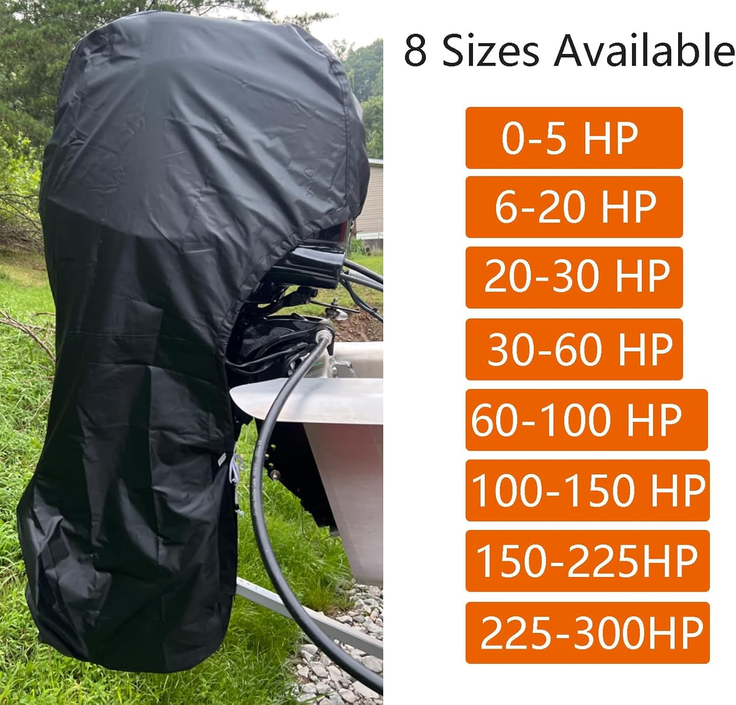 Outboard Motor Cover Fit 30-60 HP Motor, Full Boat Motor Cover Waterproof 420D Heavy Duty Oxford Fabric with PVC Coating, Windproof Outboard Engine Hood Covers with Zipper, Universal, Black image number 2