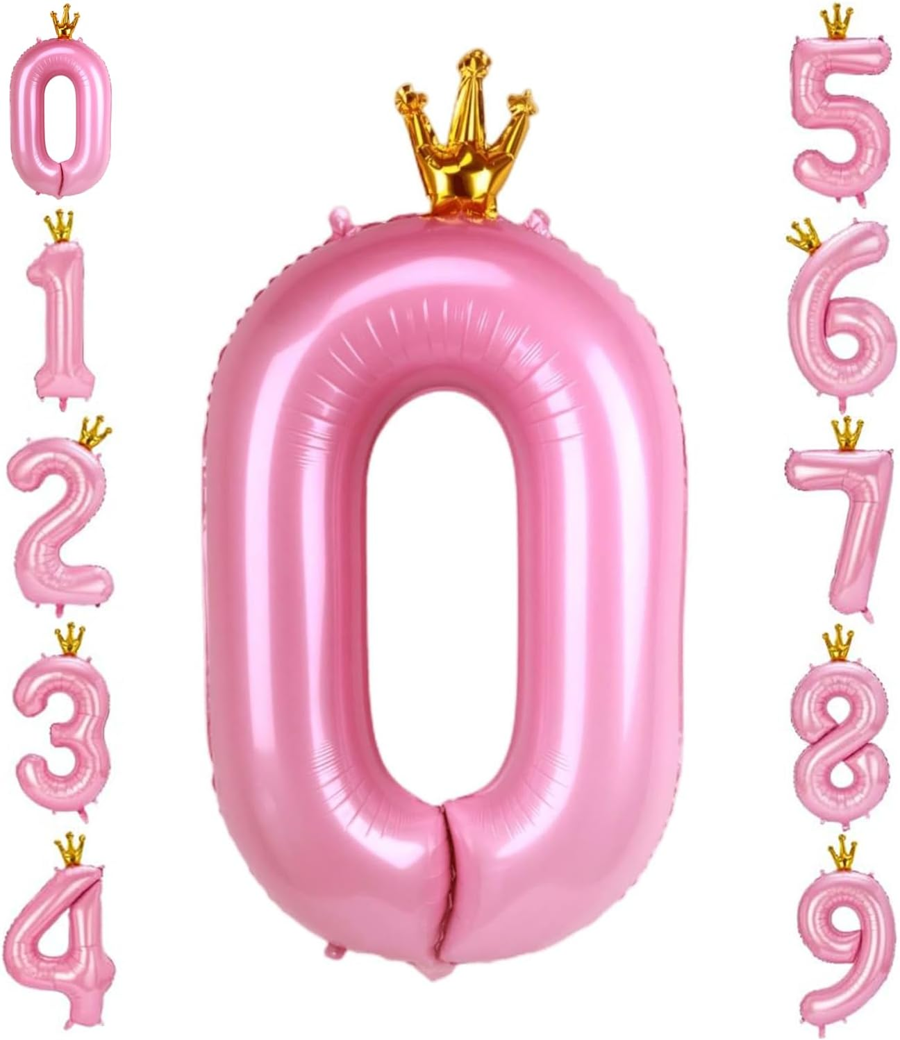 40 Inch Pink Number Balloon with Crown, Huge Giant Balloons Foil Mylar Number Balloons for Birthday Party Wedding Anniversary Decorations (Number 0)
