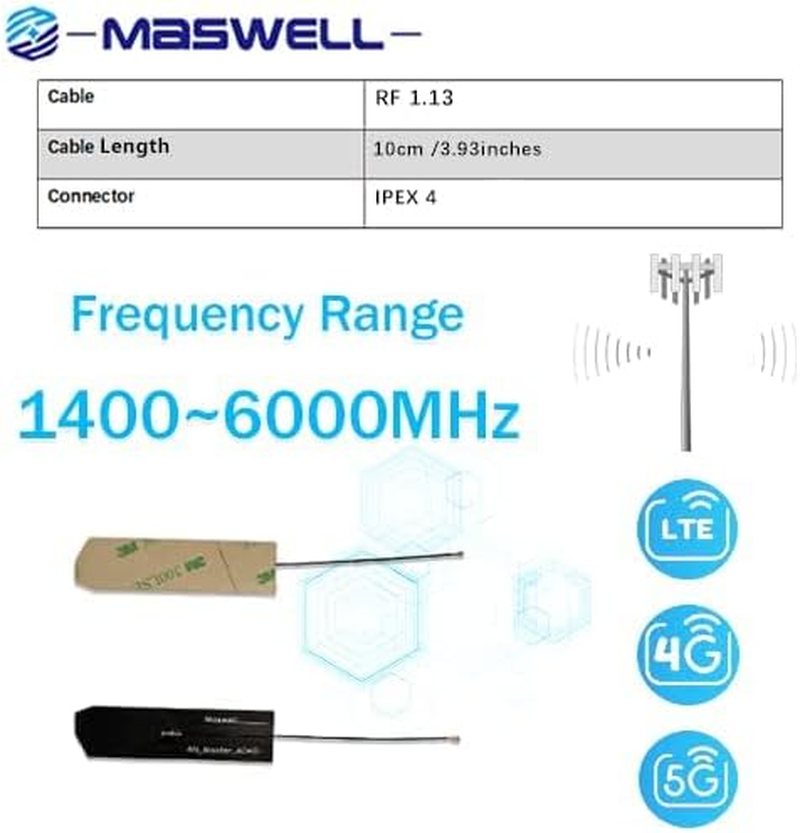 Maswell Internal Antenna Triple Band Wifi for Wifi 2.4G Wifi 5G Wifi 6 and Cellular 5G 4G LTE Bands High Gain Ipex 10Cm image number 3