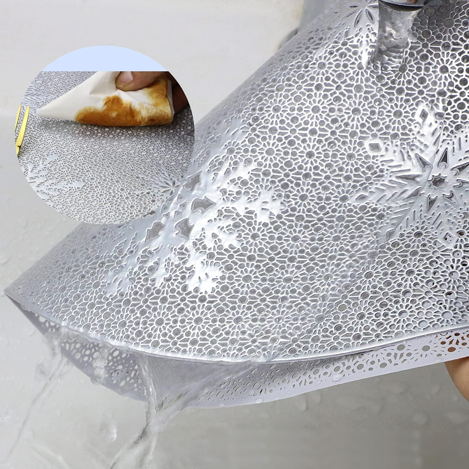 Round Silver Christmas Placemats for Dining Table Mats Set of 4 Wipeable Snowflake Placemats for Kitchen Table Plastic Soft PVC Place Mats Durable Heat Resistant Non-Slip Washable Table Mats 15" image number 2