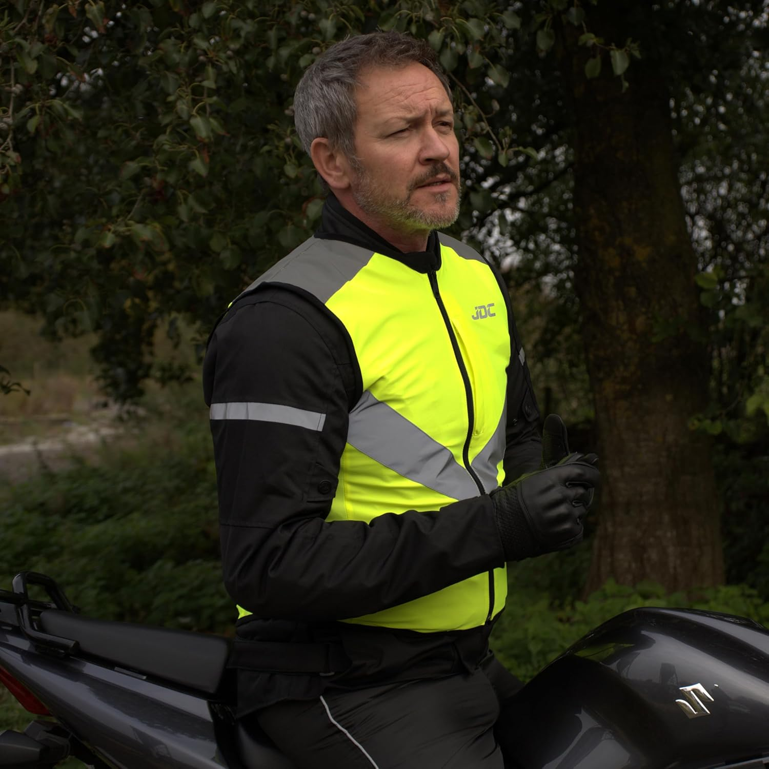 JDC Motorcycle Hi Vis Vest High Visibility Zipped Safety Reflective Yellow - Axis - L