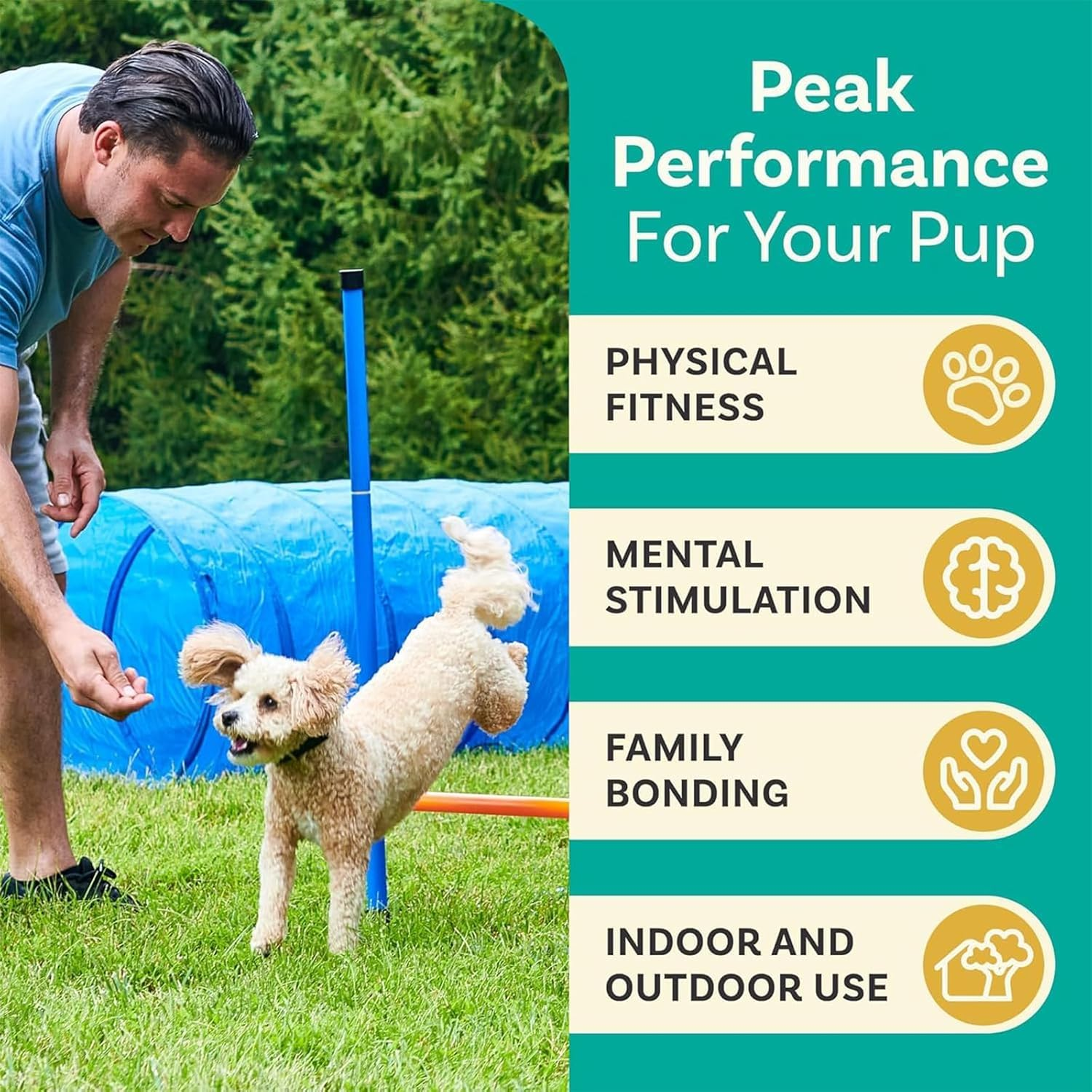 Dog Agility Training Equipment, Dog Obstacle Course Training Starter Kit Includes Tunnel, Weave Poles, Adjustable Hurdle, Jump Ring, Pause Box,Carrying Bag, Pet Outdoor Games image number 6