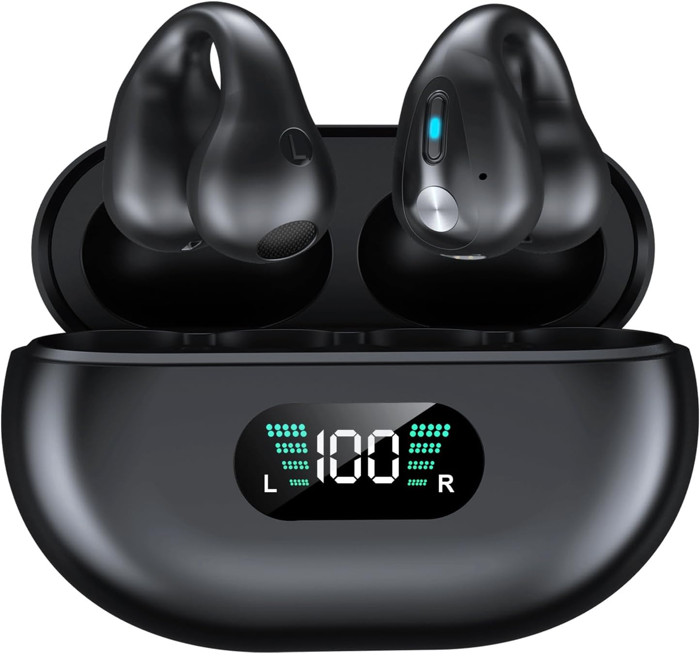 Open Ear Headphones, Bluetooth 5.3 Clip-On Open-Ear Earbuds with LED Display, 36-Hour Battery, Hi-Fi Stereo Sound, IPX4 Waterproof, Lightweight for Running, Workout, Dual Connection, No Sound Leakage image number 6