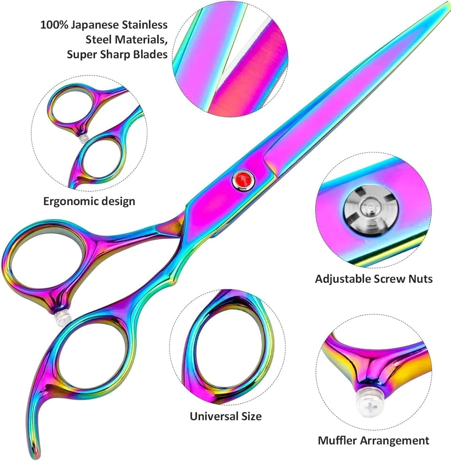 Visuivit Professional Dog Grooming Scissors Set 18Cm/7 Inch, 8 Piece Dog Grooming Shears - Dog Hair Trimming- 6CR Steel Pet Grooming Scissors Kit (Rainbow)