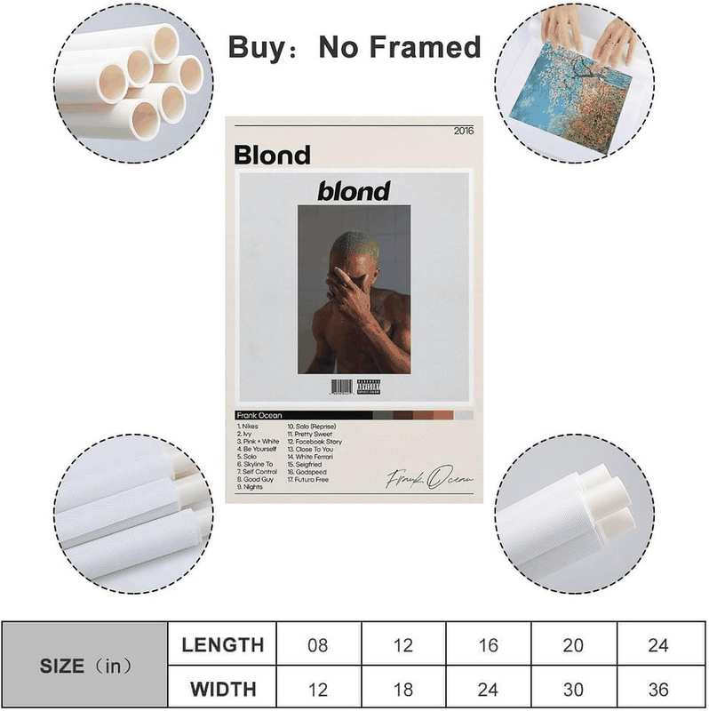 SKRAKHUO Frank Ocean 90S Poster Canvas Wall Art Picture Home Decor Print for Bedroom Living Room Dorm Study Bar Office 12X18Inch(30X45Cm)