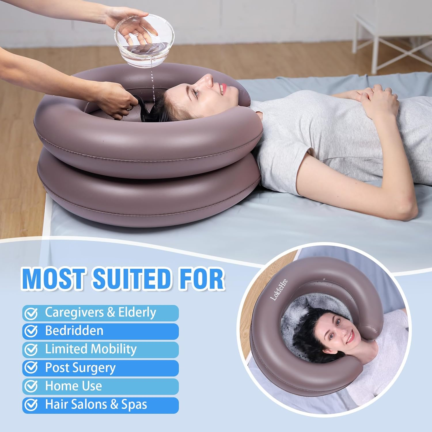 Large Portable Inflatable Hair Washing Basin for Bedridden - Wash Hair in Bed with Inflatable Shampoo Bowl.Hair Washing Basin for Elderly,Disabled,Injured,Ideal Inflatable Sink for Locs Detox image number 1