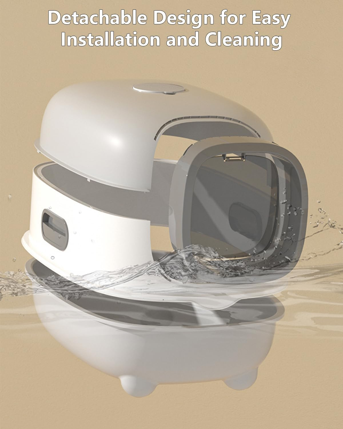 Extra Large Cat Litter Box with UV Sterilizer & Removable Lid - 56X39X40Cm Enclosed Litter Pan for Large Breed & Multiple Cats,Odor Control,Includes Scoop & Anti-Splash Design image number 3