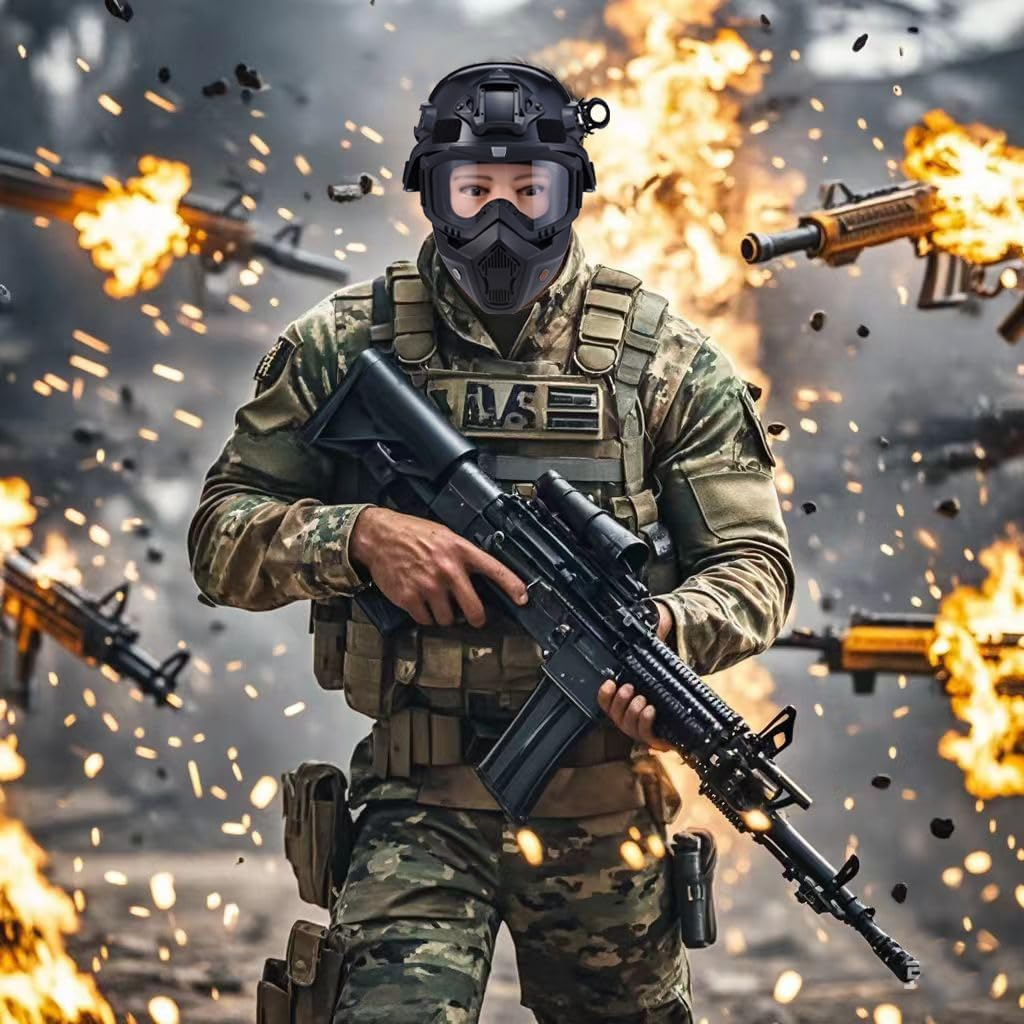 Motorcycle Helmet Riding Goggles Glasses with Removable Face Mask,Vintage Bullet Fight Motocross image number 3