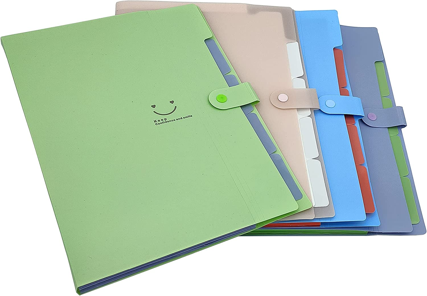 A4 Folder Plastic Folder Insert Storage Bag Storage File Organ Folder File Folder Waterproof File Bag Test Paper Bag Information Booklet 5 Grids 4 Packs (Grass Green + Blue + Light Pink + Purple) image number 2