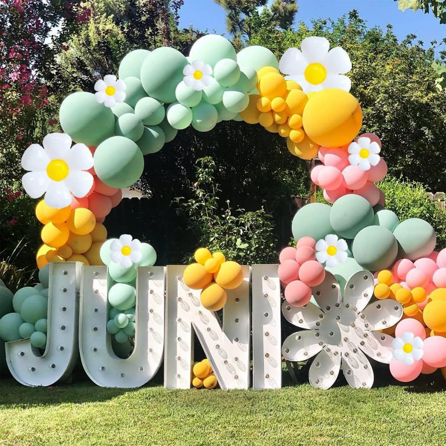 161 Pcs Daisy Balloon Garland Arch Kit Party Pastel Balloons Flower Balloons Macaron Pastel Balloons for Birthday Wedding Christmas Festival Picnic Family Party Decoration