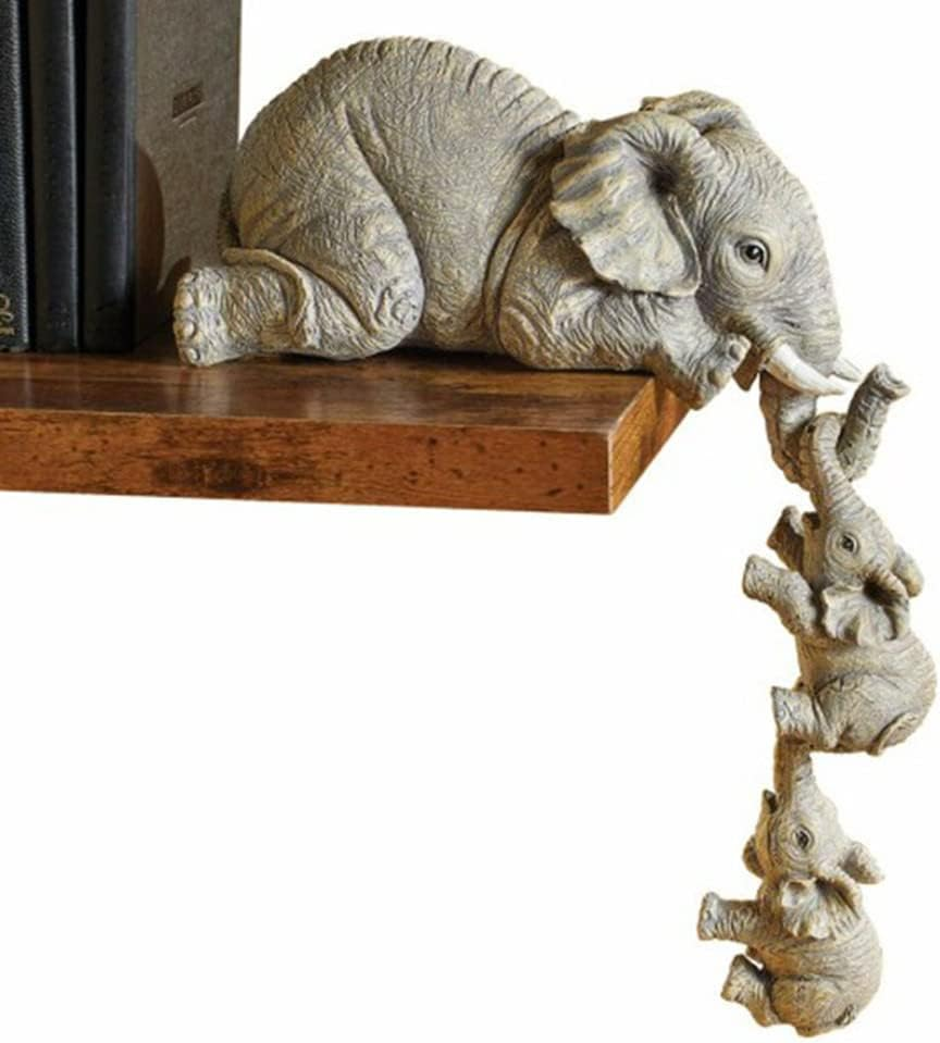Three Elephants Resin Garden Ornaments Elephant Elephant Small Elephant Hanging Crafts Elephant Sitting Statue Piece Set Elephant Decor Creative Home Decor, Grey image number 5