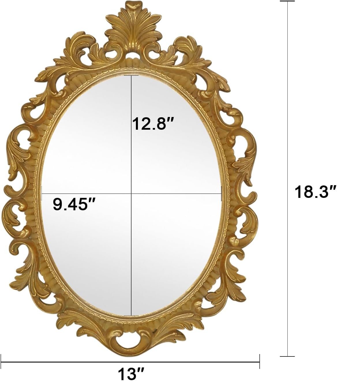 Simon'S Shop Oval Mirror Baroque Style Decorative Mirrors for Wall, 18.3 X 13 Inches, Gold, Vintage Decor image number 3
