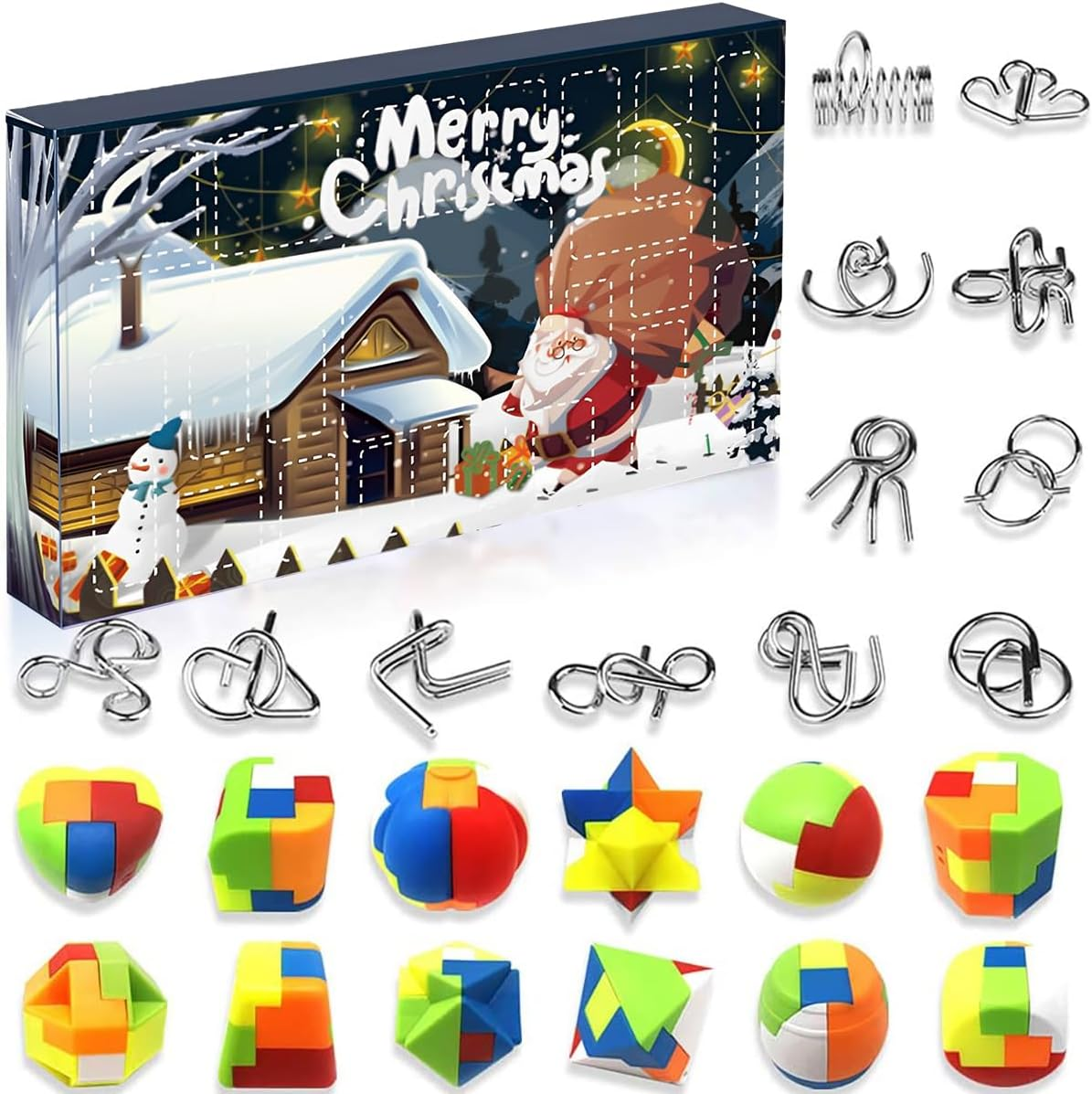 Christmas Advent Calendar 2024, 24 Days of Christmas Countdown Gift Box with 24Pcs Brain Teaser Toy, Metal Wire and Plastic Puzzles Advent Calendar for Boys, Girls, Teens, and Adults Challenge image number 6